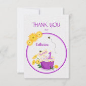 エレガントな黄色の野の花　１歳の誕生日カップケーキ サンキューカード (正面)