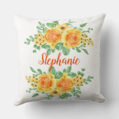 エレガントな黄色オレンジ色のローズ花柄のカスタマイズギフト クッション (裏面)