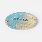 エレガントな黄色、青い雪、ピンクの花 ペーパープレート (アングル)