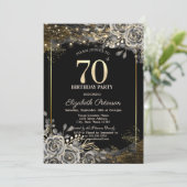 エレガントな黒いバラ ライトブラック 70歳の誕生日 招待状 (スタンド正面)