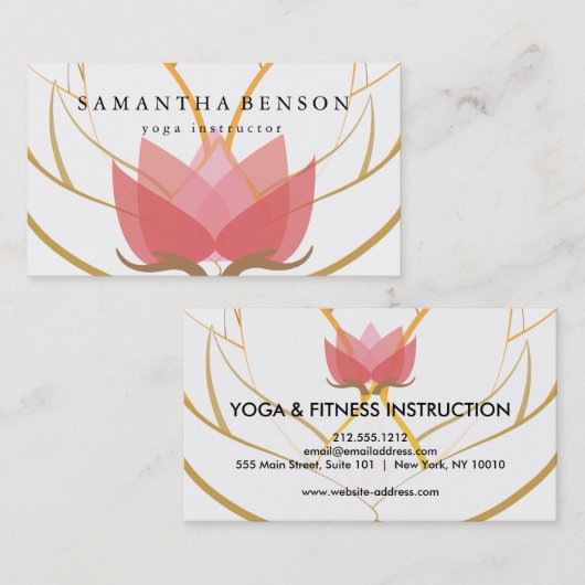 エレガントな黒い及び白い花のロゴのヨガ 名刺 (正面/裏面)