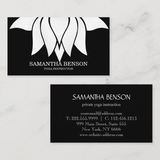 エレガントな黒い及び白い花のロゴのヨガ 名刺 (正面/裏面)