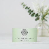 エレガントな黒い及び白蓮教の花のロゴのヨガ 名刺 (スタンド正面)