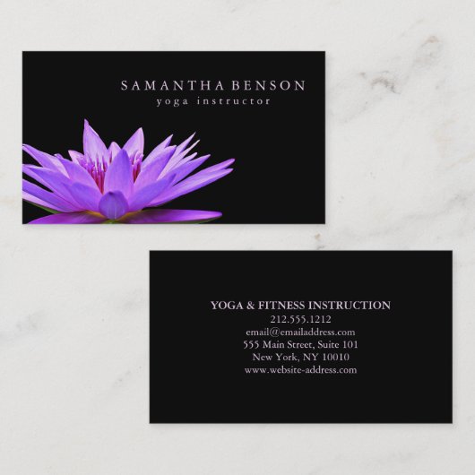 エレガントな黒い及び白蓮教の花のロゴのヨガ 名刺 (正面/裏面)