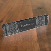 エレガントな黒い及び銀製 デスクネームプレート (側面)