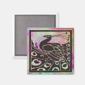 エレガントな黒い孔雀が紫と青のスパークルに包まれて マグネット (正面/裏面)