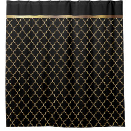 エレガントな黒および金ゴールドのクローバーパターン シャワーカーテン