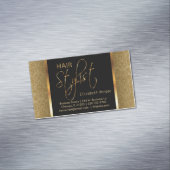 エレガントな黒および金ゴールドのダマスク織の美容師 マグネット名刺 (インサイチュ)