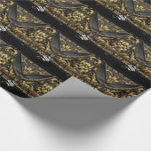 エレガントな黒および金ゴールドのトリムのモノグラム ラッピングペーパー (角)
