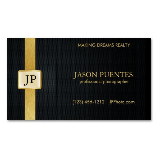 エレガントな黒および金ゴールドのプロフェッショナルのカメラマン マグネット名刺 (正面)