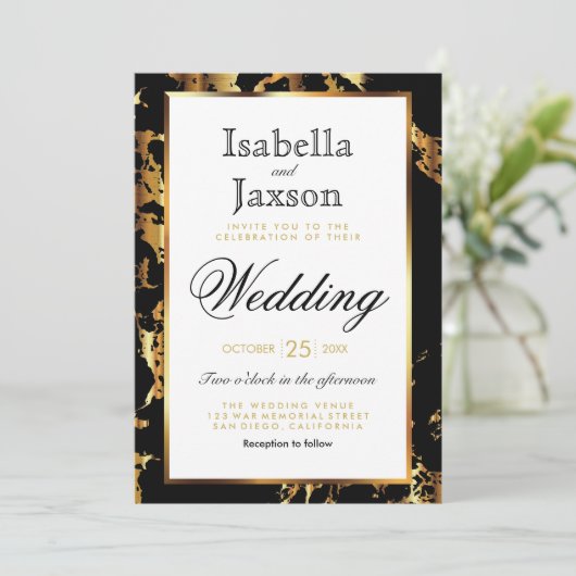 エレガントな黒および金ゴールドの大理石の招待状 招待状 (スタンド正面)