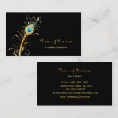 エレガントな黒および金ゴールドの孔雀の羽 名刺 (正面/裏面)
