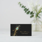 エレガントな黒および金ゴールドの孔雀の羽 名刺 (スタンド正面)