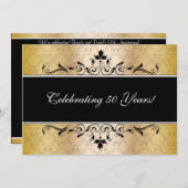 エレガントな黒および金ゴールドの招待 招待状 (正面/裏面)