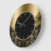 エレガントな黒および金ゴールドの花柄のダマスク織 ラージ壁時計 (傾斜)