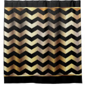 エレガントな黒および金ゴールドシェブロンは縞で飾ります シャワーカーテン (正面)