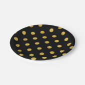 エレガントな黒および金ゴールドホイルの水玉模様パターン ペーパープレート (アングル)