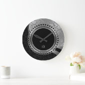 エレガントな黒く、銀製のダマスク織華美なフレーム ラージ壁時計 (ホーム)