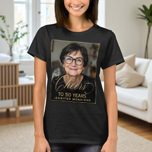 エレガントな黒とゴールドの50歳の誕生日パーティーフォト Tシャツ