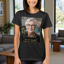 エレガントな黒とゴールドの70歳の誕生日パーティーフォト Tシャツ