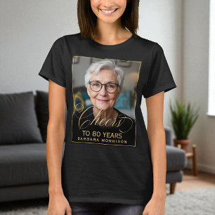 エレガントな黒とゴールドの80歳の誕生日パーティーフォト Tシャツ