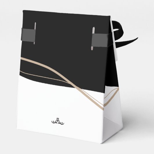 エレガントな黒と白のウェディング フェイバーボックス (裏面サイド)