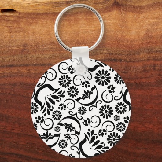 エレガントな黒と白のキーケース キーホルダー (正面)