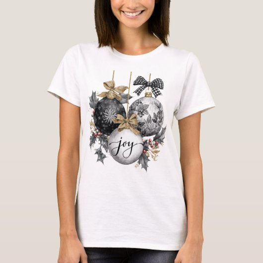 エレガントな黒と白のクリスマスオーナメント Tシャツ (正面)