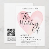 エレガントな黒と白のスクリプトピンクハート 招待状 (正面/裏面)