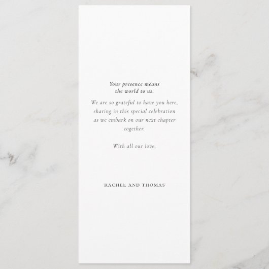 エレガントな黒と白のスクリプト両面結婚式 メニュー (裏面)