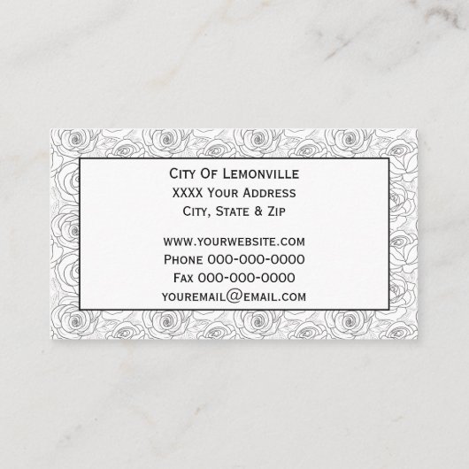 エレガントな黒と白のバラのデザイン 名刺 (裏面)