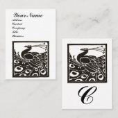 エレガントな黒と白のピーコックモノグラム 名刺 (正面/裏面)