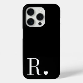 エレガントな黒と白のモノグラムイニシャル iPhone 15 PROケース