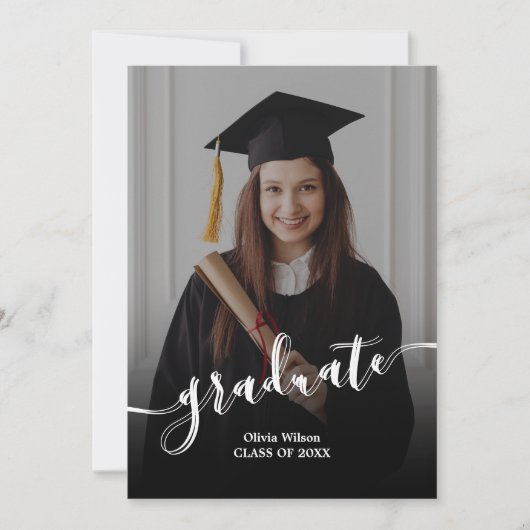 エレガントな黒と白の卒業発表 招待状 (正面)