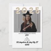 エレガントな黒と白の卒業発表 招待状 (裏面)