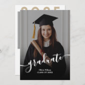 エレガントな黒と白の卒業発表 招待状 (正面/裏面)