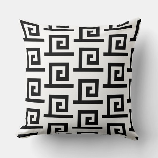 エレガントな黒と白の幾何学模様 クッション (正面)