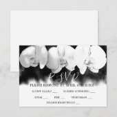 エレガントな黒と白の水彩蘭の招待状 出欠カード (正面/裏面)