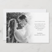 エレガントな黒と白の結婚式のお礼カード サンキューカード (裏面)
