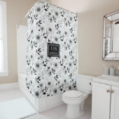 エレガントな黒と白の花のシャワーカーテン シャワーカーテン (インサイチュ)