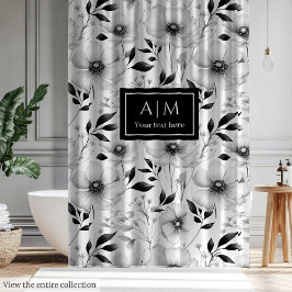 エレガントな黒と白の花のシャワーカーテン シャワーカーテン