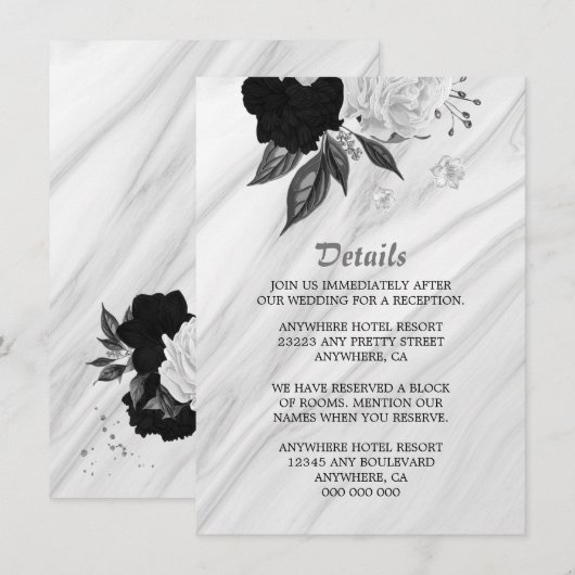 エレガントな黒と白の花のディテール エンクロージャーカード (正面/裏面)