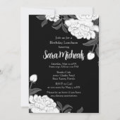 エレガントな黒と白の花のランチ会招待状 招待状 (正面)