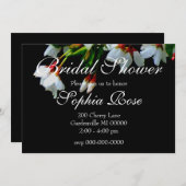 エレガントな黒と白の花を咲かせる白い花 招待状 (正面/裏面)