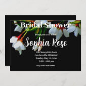 エレガントな黒と白の花を咲かせる白い花 招待状 (正面/裏面)