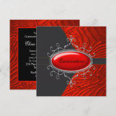 エレガントな黒と赤のゼブラのキンセアニエラ 招待状 (正面/裏面)