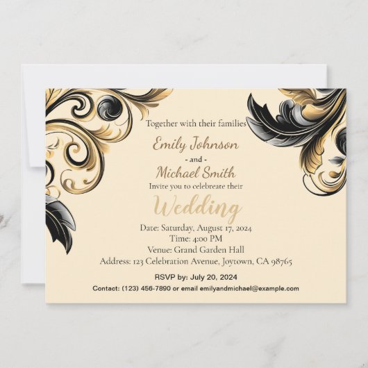 エレガントな黒と金のデザイン 招待状 (正面)