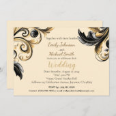 エレガントな黒と金のデザイン 招待状 (正面/裏面)