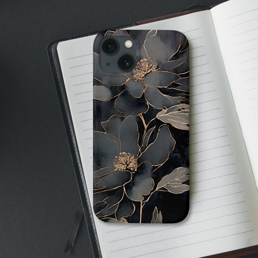 エレガントな黒と金のフラワーモチーフ Case-Mate iPhoneケース