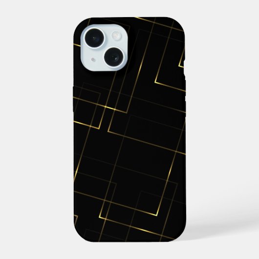 エレガントな黒と金のマーブル iPhone 15ケース (裏面)